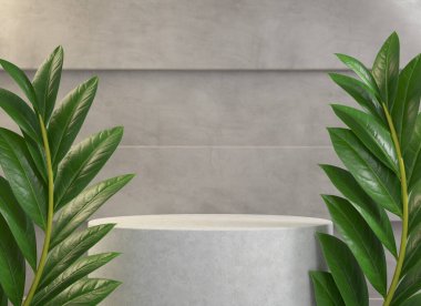 Tropics Bitki Resimleri Özeti Arkaplanlı 3d Asgari Çimento Podyumu Görüntüsü