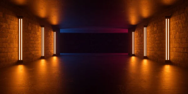 地下通路廊下トンネルコンクリートLed蛍光灯光る照明抽象背景イラスト3Dレンダリング — ストック写真