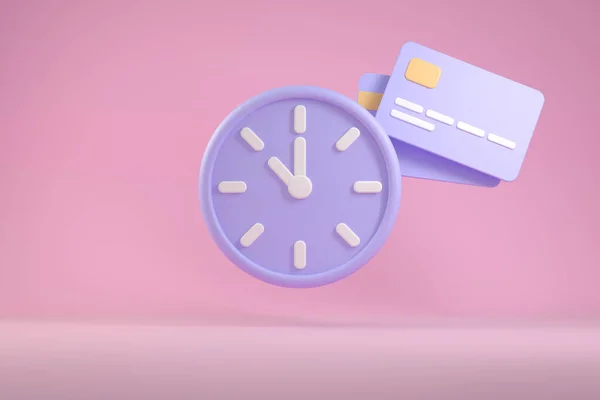 Relógio Cartão Crédito Simbolizam Tempo Período Para Pagamento Fundos Pastel — Fotografia de Stock