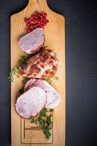Baked Pork Roll Served Thyme Red Currants — Stock Photo, Image
