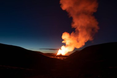Volcano valley dawn eruption smoke cloud, Geldingadal, Iceland