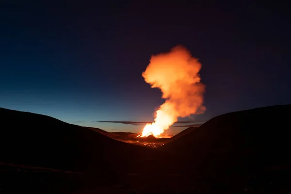 Volcano valley dawn eruption smoke cloud, Geldingadal, Iceland