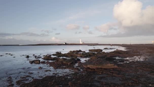 Grotta Iceland Iconic Lighthouse Reykjavik — стоковое видео