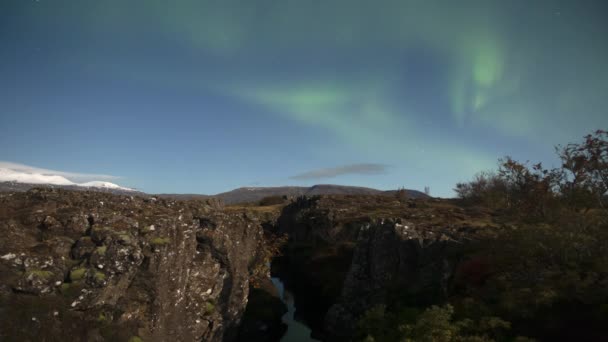 Aurora Borealis Full Moon Thingvellir National Park Iceland — стоковое видео