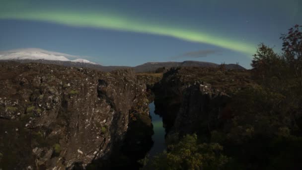 Aurora Borealis Full Moon Thingvellir National Park Iceland — 图库视频影像