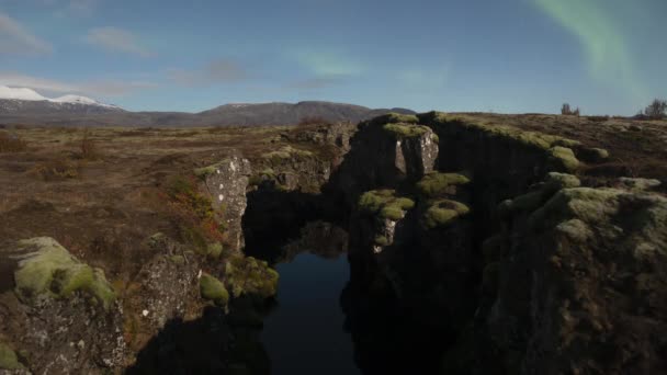 Aurora Borealis Full Moon Thingvellir National Park Iceland — Stock videók