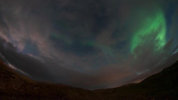 Bright Aurora Borealis Showing Clouds Iceland — Stock Video