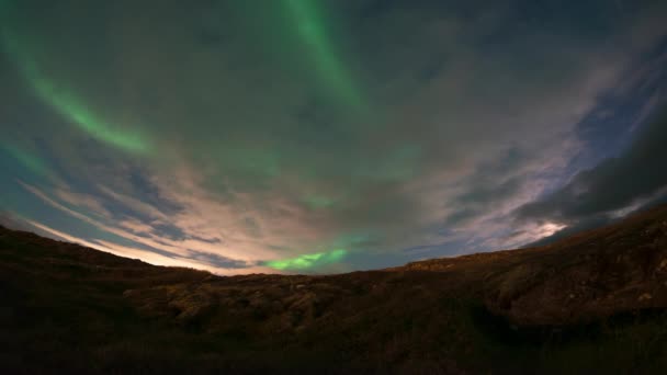 Bright Aurora Borealis Showing Clouds Iceland — Stock video