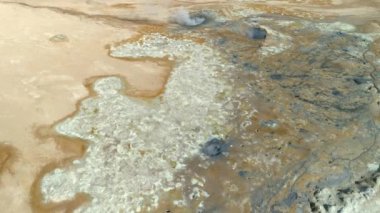 Aerial footage of Hverir, geothermal area in Myvatn Iceland