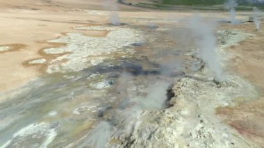 Aerial footage of Hverir, geothermal area in Myvatn Iceland