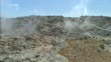 Aerial footage of Hverir, geothermal area in Myvatn Iceland