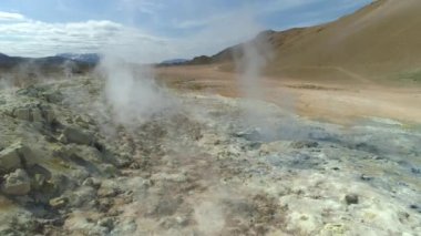 Aerial footage of Hverir, geothermal area in Myvatn Iceland