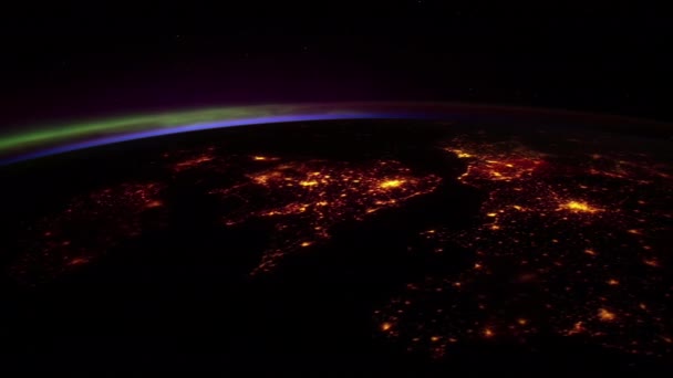 Ciudades Europeas Noche Vistas Desde Estación Espacial Internacional Orbitando Tierra — Vídeo de stock