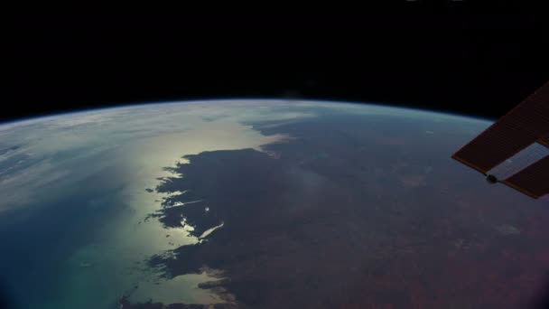 Ocean Seen International Space Station Orbiting Earth — Stock Video