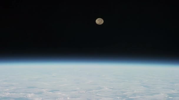 Månnedgång Över Jorden Från Den Internationella Rymdstationen Omloppsbana — Stockvideo