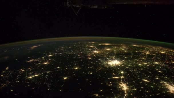 Aurora Borealis Światła Miasta Widziane Międzynarodowej Stacji Kosmicznej — Wideo stockowe