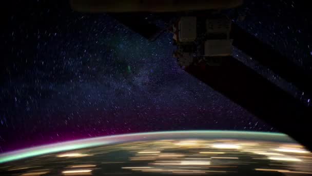 地球回転星の時間経過を周回する国際宇宙ステーション — ストック動画