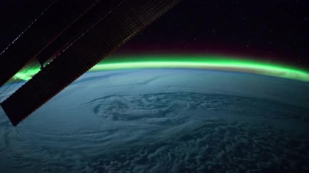 Aurora Πάνω Από Τον Ατλαντικό Ωκεανό Νύχτα Διεθνής Διαστημικός Σταθμός — Αρχείο Βίντεο