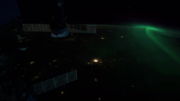 Aurora Borealis Och Östra Usa Stadsljus International Space Station — Stockvideo