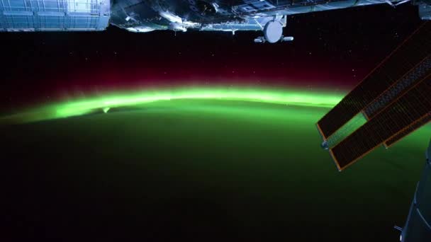 Aurora Boreal Vista Desde Estación Espacial Internacional Órbita Terrestre — Vídeo de stock