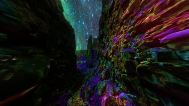 Soyut rüya manzarası jesti süpernova altında çivili kanyon