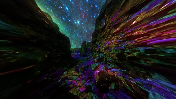 Abstracto Paisaje Ensueño Gema Tachonada Cañón Bajo Estrellas Supernova — Vídeos de Stock