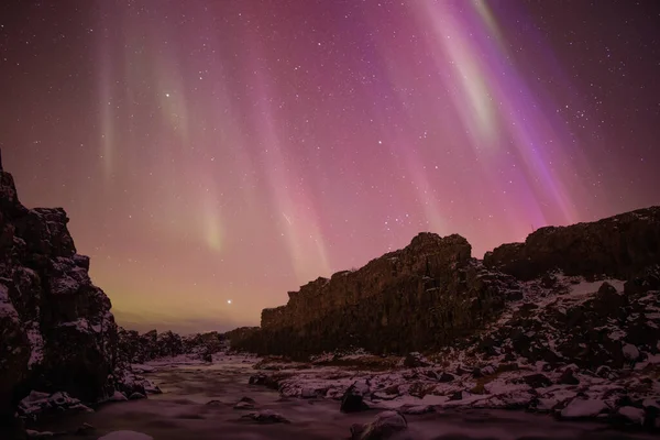 Aurora Boreal Paisagem Filmada Islândia — Fotografia de Stock