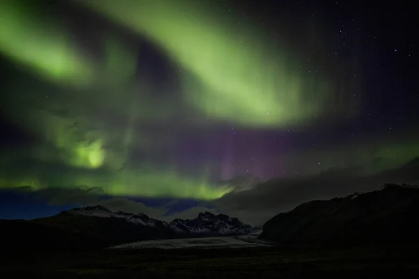 Aurora Boreal Paisagem Filmada Islândia — Fotografia de Stock