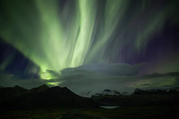 Aurora Borealis Táj Forgatott Izlandon — Stock Fotó