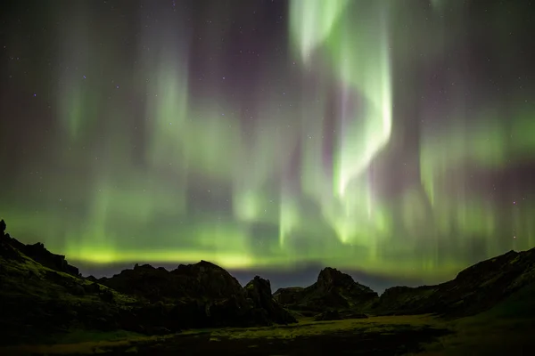 Aurora Boreal Paisagem Filmada Islândia — Fotografia de Stock