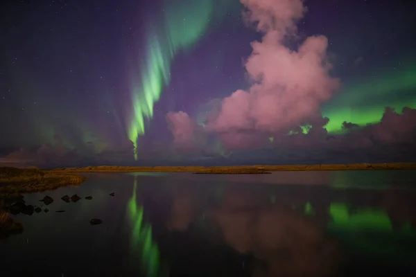 Aurora Borealis Landschaft Island Aufgenommen — Stockfoto