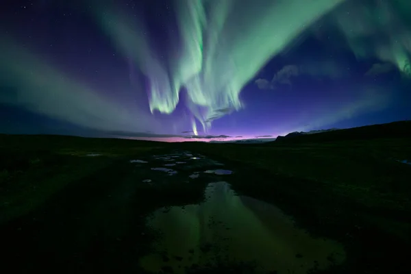 Aurora Boreal Paisagem Filmada Islândia Imagens Royalty-Free