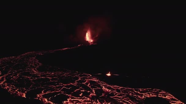 Fontaine Aérienne Dessus Volcan Rivière Lave Islande 2021 — Video
