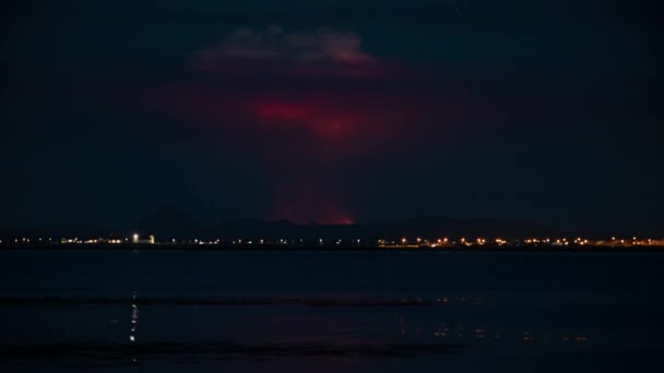 Eruption Mushroom Cloud Reykjavik Iceland Traffic Night — Stock Video