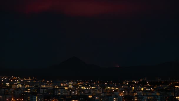 Erupção Sobre Bairro Reykjavik Noite Islândia 2021 — Vídeo de Stock