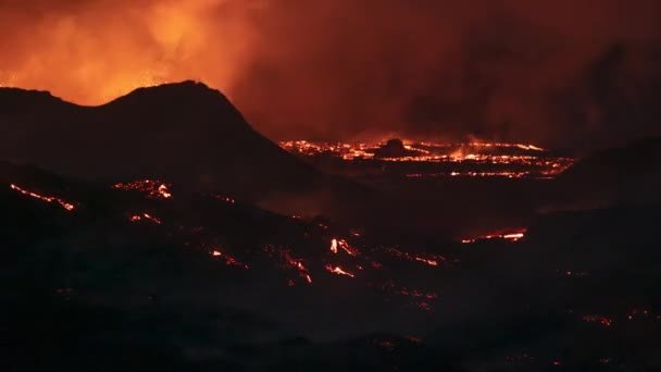 Local Erupção Vulcânica Noite Tempo Lava Brilhante Lapso — Vídeo de Stock