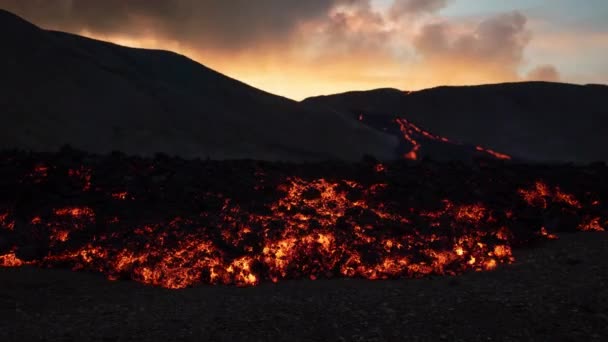 Vorrückender Lava Zeitraffer Der Abenddämmerung Island — Stockvideo