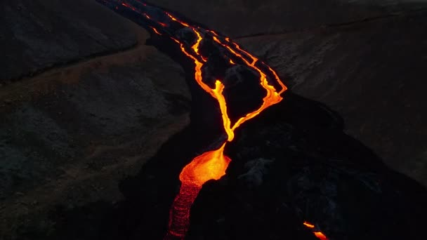 Luchtfoto Boven Lava Rivieren Blokkeren Wandelpad Ijsland Uitbarsting 2021 — Stockvideo