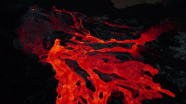 Intricate Świecące Rzeki Lawy Islandia Anteny Prosto Dół — Wideo stockowe