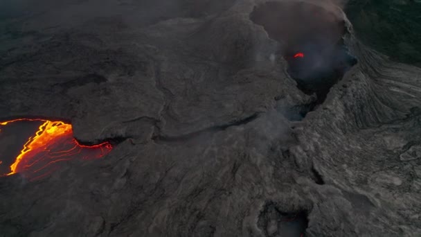 Volcanic Eruption Landscape Pool Crater Iceland Aerial — Stock Video
