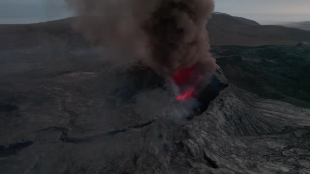 Voler Vers Éruption Cratère Volcanique Fumée Noire Islande Aérienne — Video