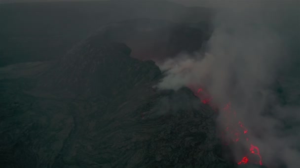 Smoking Volcano Crater Iceland Aerial Dim Light — Stock Video