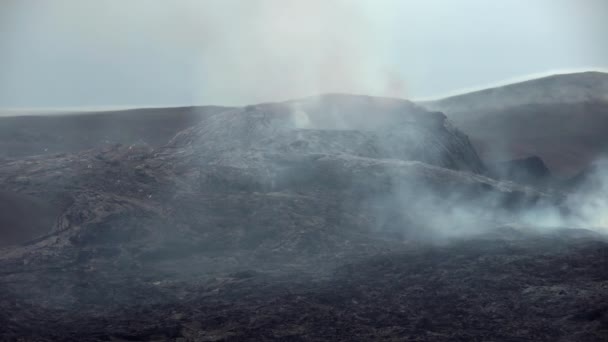 Ptačí Hejno Létající Nad Kouřovým Vulkanickým Terénem Island — Stock video