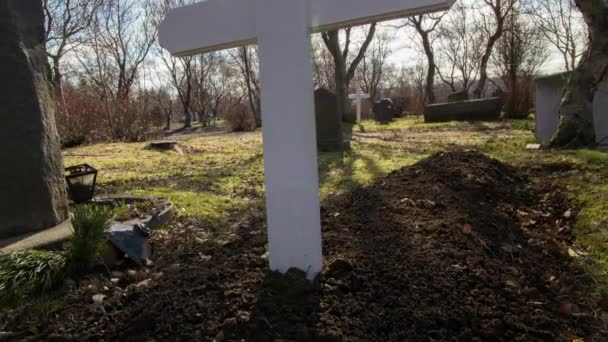 人形の墓地を滑り上がる新鮮な墓の精神 — ストック動画