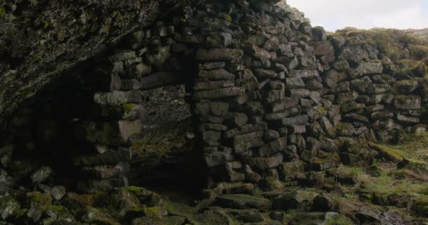 Historic Stone Cave House Door Entrance Burfellsgja Iceland — Stock Video