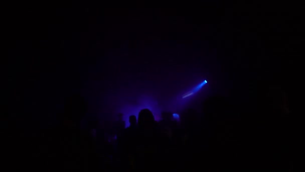 Lively Underground Rave Flashing Lights Fog Dancing — Stock Video