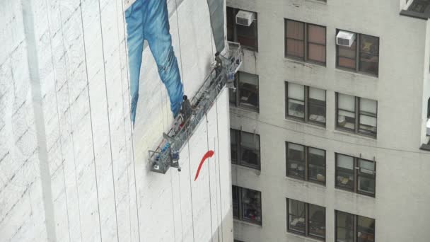 New York City Jan 2019 Wandmaler Arbeiten Gerüsten Manhattan — Stockvideo