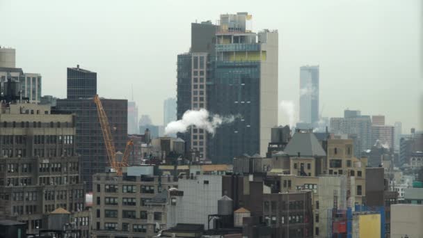 Midtown Manhattan Skyline Närbild Mulet Kall Vinter — Stockvideo