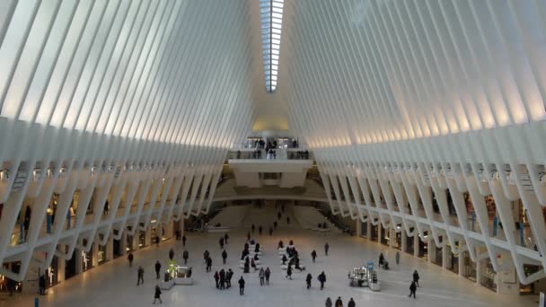 Menschen Versammeln Sich Modernen Architektur Einkaufszentrum Oculus — Stockvideo