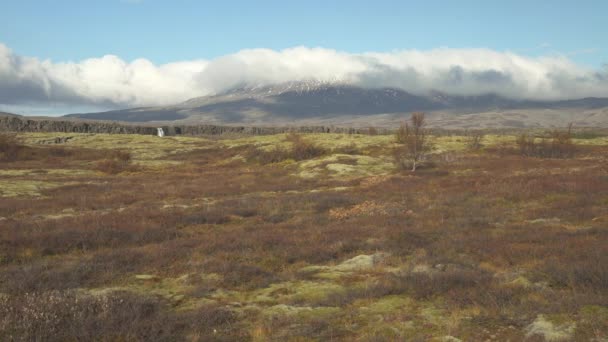 Тингвеллир Исландия Национальный Парк Осень Цвета Широко Открытый Ландшафт — стоковое видео